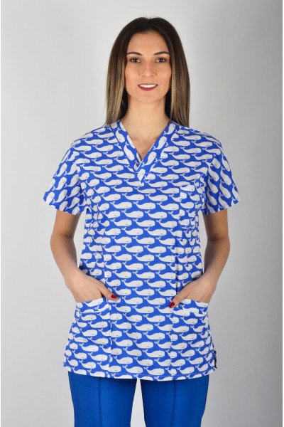 Desenli Tek Üst Beyaz Balina