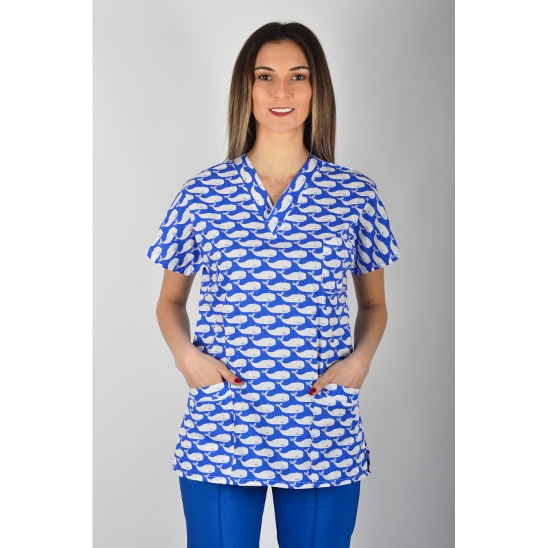 Desenli Tek Üst Beyaz Balina