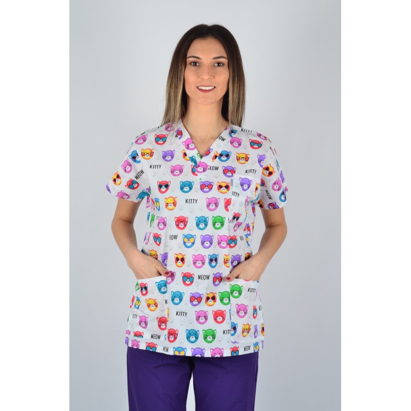 Desenli Tek Üst Renkli Kediler