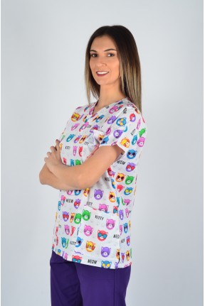 Desenli Tek Üst Renkli Kediler