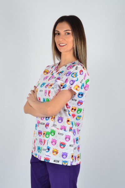 Desenli Tek Üst Renkli Kediler