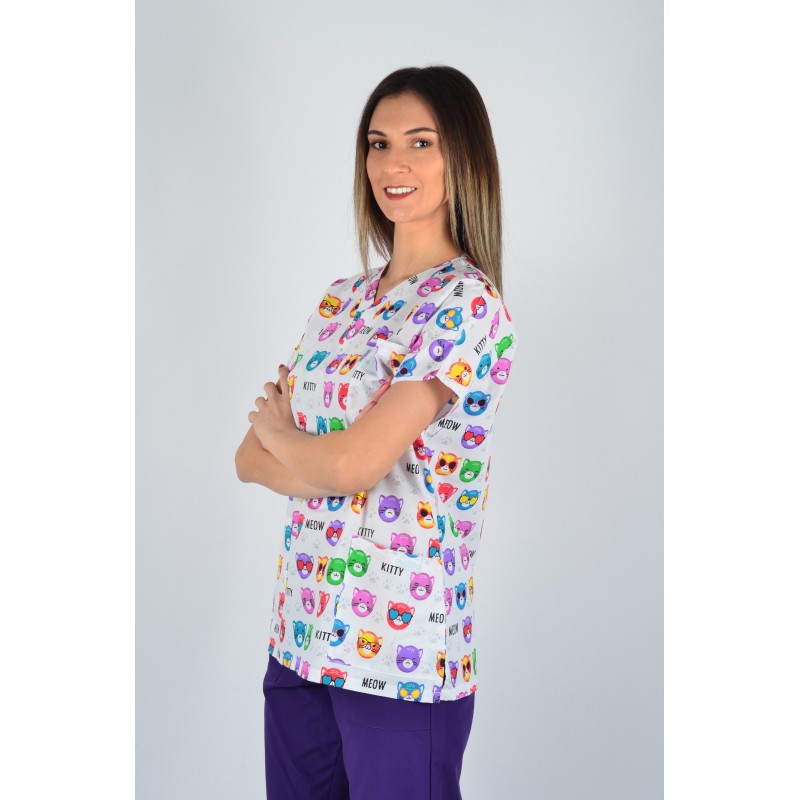 Desenli Tek Üst Renkli Kediler