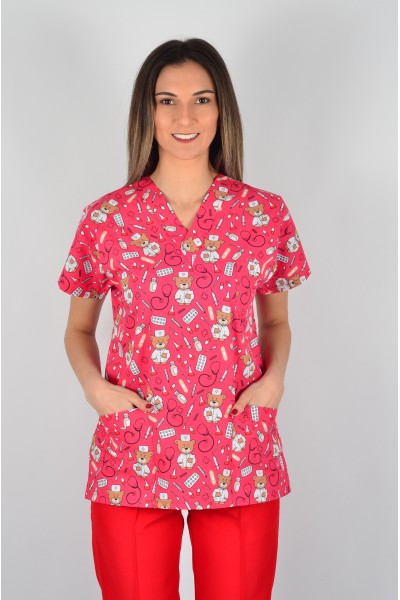 Desenli Tek Üst Kırmızı Ayıcık