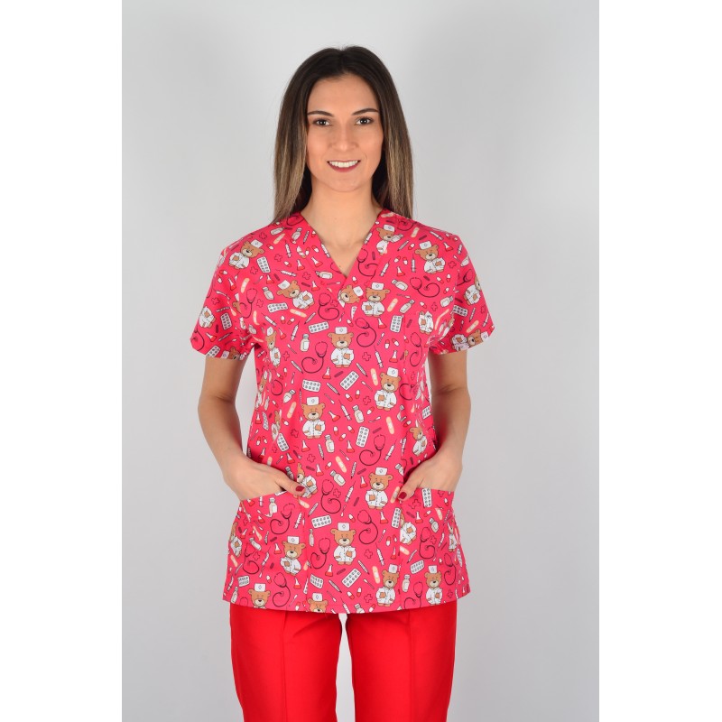 Desenli Tek Üst Kırmızı Ayıcık