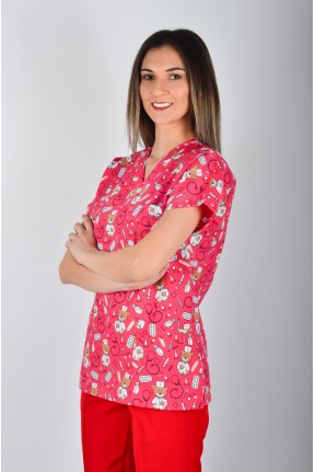 Desenli Tek Üst Kırmızı Ayıcık