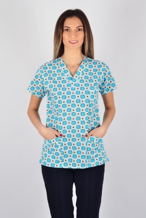 Desenli Tek Üst Turkuaz Kareler