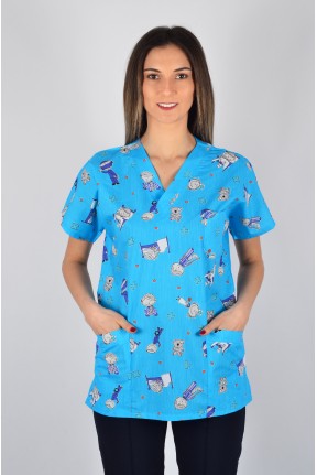 Desenli Tek Üst Mavi Çizgi