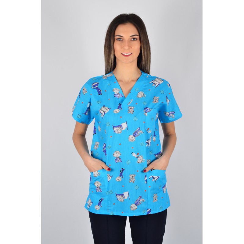 Desenli Tek Üst Mavi Çizgi