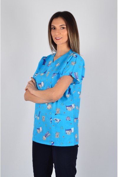 Desenli Tek Üst Mavi Çizgi