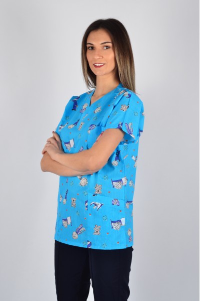 Desenli Tek Üst Mavi Çizgi