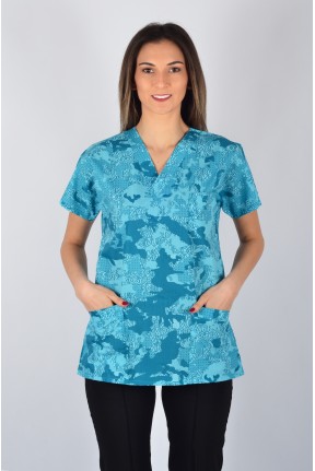 Desenli Tek Üst Petrol Yeşili Yazılar