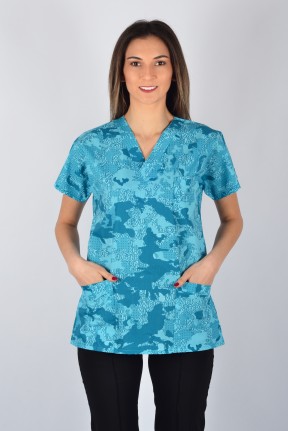 Desenli Tek Üst Petrol Yeşili Yazılar