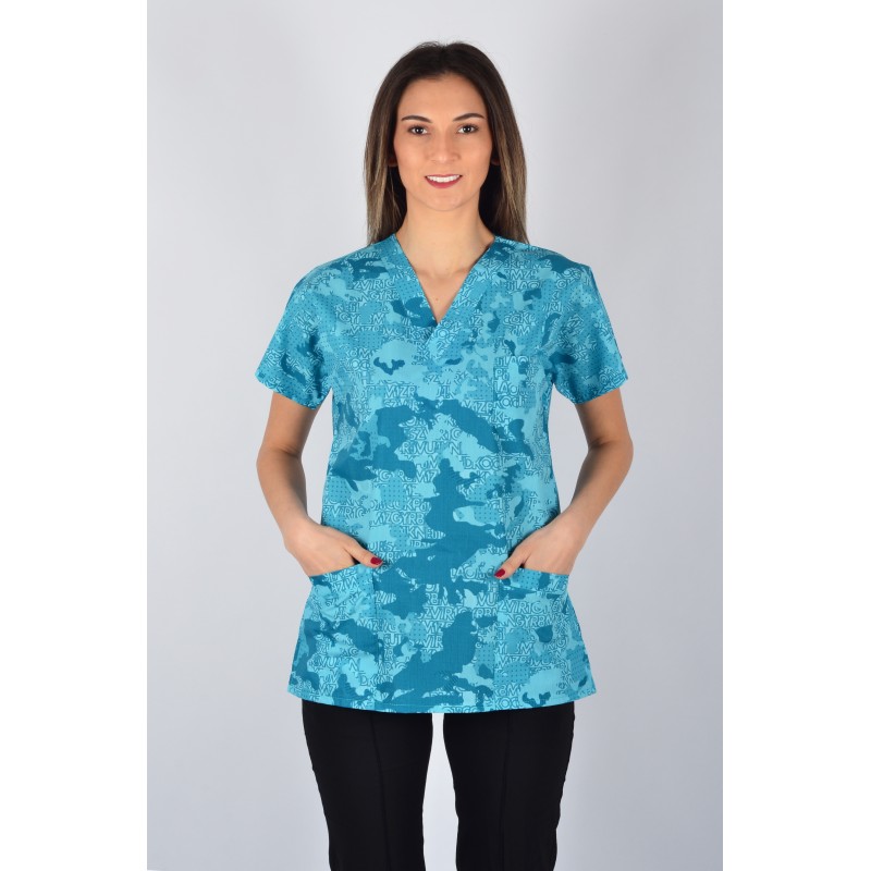 Desenli Tek Üst Petrol Yeşili Yazılar