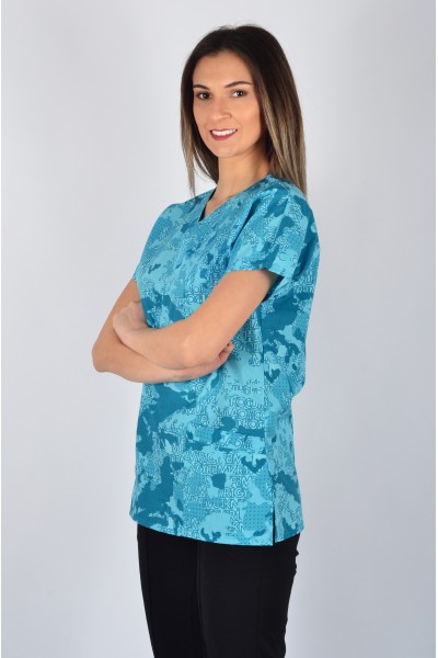 Desenli Tek Üst Petrol Yeşili Yazılar