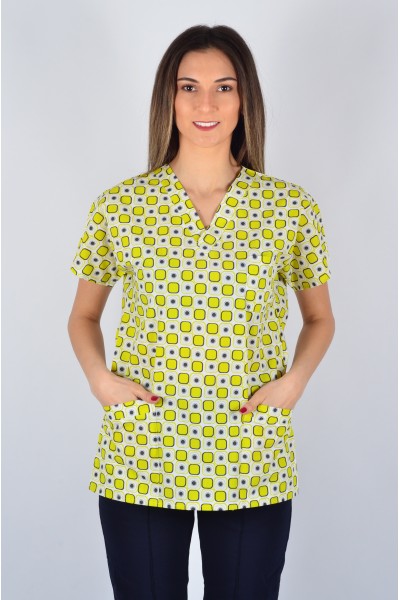 Desenli Tek Üst Sarı Kareler